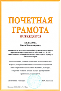 Почетная грамота Министерства образования и науки РФ, 2013г.