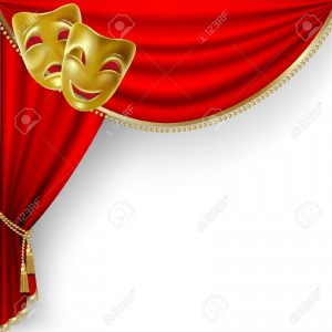 11218745-Theater-stage-with-red-curtain-and-masks-Stock-Vector